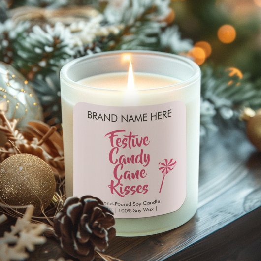 Sticker Carré Festive Candy Cane Kisses | Modern Candle Labels