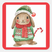 Sticker Carré Festive christmas bunny with candy cane (Devant)