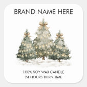 Sticker Carré Festive Christmas Trees | Modern Candle Labels (Devant)