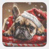 Sticker Carré Festive de Noël de Chien de taureaux français (Devant)