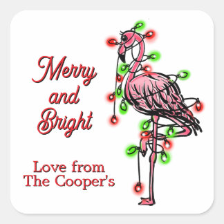 Sticker Carré Festive holiday Flamingo  red green Xmas lights