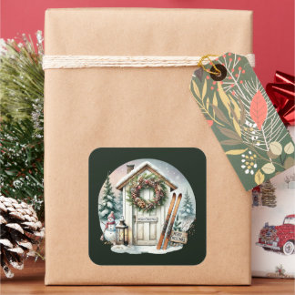 Sticker Carré Festive Joyeux Noël Pays remise ski