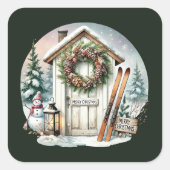 Sticker Carré Festive Joyeux Noël Pays remise ski (Devant)