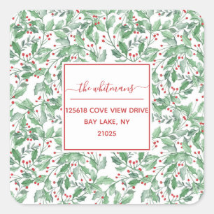 Sticker Carré Festive Noël vert Adresse personnalisée