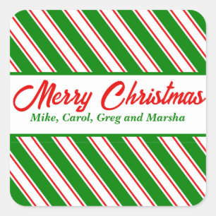Sticker Carré Festive Pepperment rayé Carré de Noël personnalisé