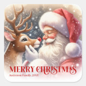 Sticker Carré Festive Personalized Santa and Rudolph Christmas  (Devant)