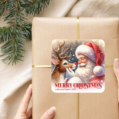 Sticker Carré Festive Personalized Santa and Rudolph Christmas 