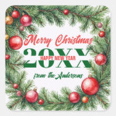 Sticker Carré Festive Pine Garland voeux de Noël (Devant)