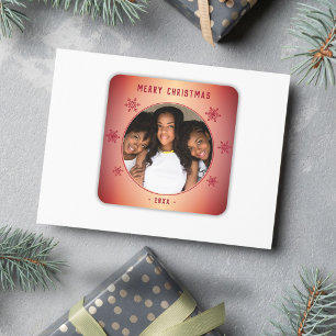 Sticker Carré Festive Red Snowflake Metallic Family Photo