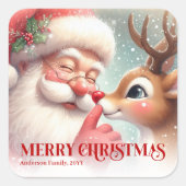 Sticker Carré Festive Santa and Rudolph Personalized Holiday (Devant)