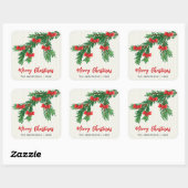 Sticker Carré Festive Watercolor Greenery Red Bow Christmas (Feuille)