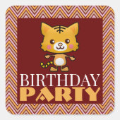 Sticker Carré Fête Animal Kitten, Chevron Anniversaire (Devant)
