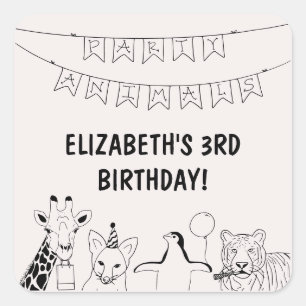 Sticker Carré Fête Animaux Enfants Fête d'anniversaire dessinée