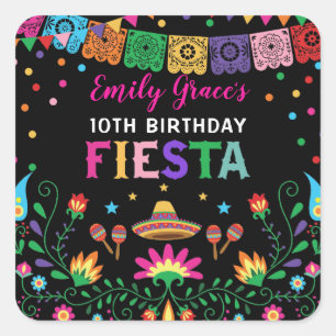 Sticker Carré Fête Anniversaire Mexicaine Motif Floral