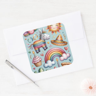 Sticker Carré Fête au motif géométrique rose poudré