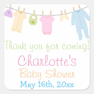 Sticker Carré Fête Baby shower Little Clothes Favoriser