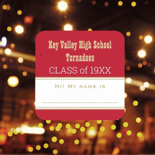 Sticker Carré Fête ! Balise de nom de réunion de classe personna