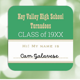 Sticker Carré Fête ! Balise de nom de réunion de classe personna