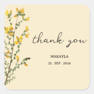 Sticker Carré Fête bébé aquarelle bohème fleur sauvage jaune