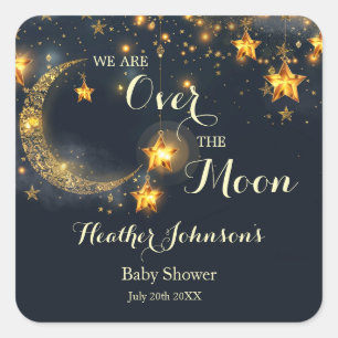 Sticker Carré Fête Bébé Neutre et Fantaisiste Au-Delà de la Lune