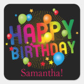 Sticker Carré Fête colorée branchée Joyeux anniversaire (Devant)