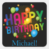 Sticker Carré Fête colorée branchée Joyeux Carré d'anniversaire (Devant)