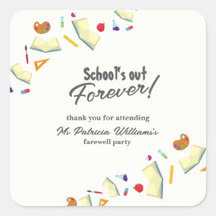 Sticker Carré Fête d'adieu à l'école sur tableau noir pour un pr
