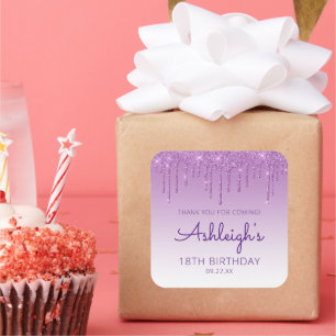 Sticker Carré Fête d'anniversaire 18 ans Purple Glitter Drip Mer