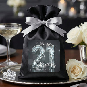 Sticker Carré Fête d'anniversaire 21 ans Glamour Diamant Argenté