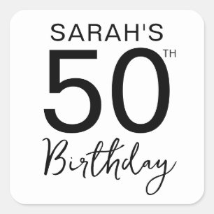 Sticker Carré Fête d'anniversaire 50 ans minimaliste noir et bla