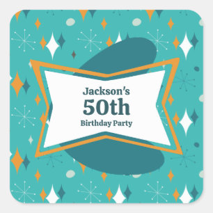 Sticker Carré Fête d'anniversaire 50 ans Rétro Milieu du siècle