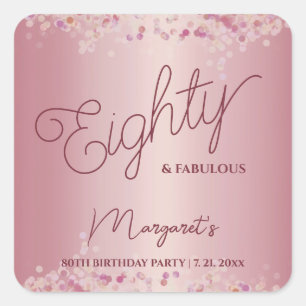 Sticker Carré Fête d'anniversaire 80 ans Rose Gold
