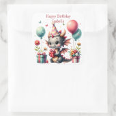 Sticker Carré Fête d'anniversaire à thème du dragon de fille (Sac)