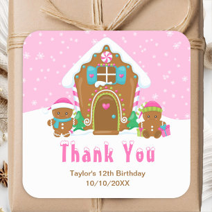 Sticker Carré Fête d'anniversaire au pain d'épice Rose Merci