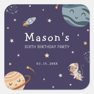 Sticker Carré Fête d'anniversaire aventure spatiale pour enfants