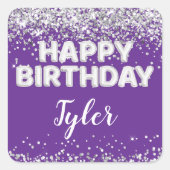 Sticker Carré Fête d'anniversaire d'argent violet Favoriser (Devant)