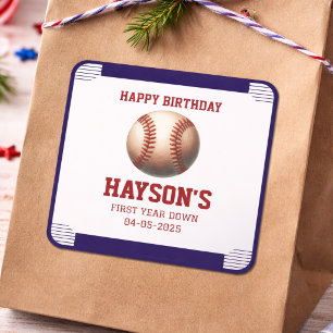 Sticker Carré Fête d'anniversaire de 1 an de baseball de premièr