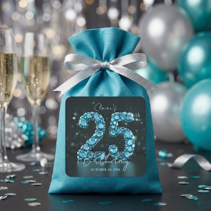 Sticker Carré Fête d'anniversaire de 25 ans Glamour Diamants Ble
