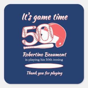 Sticker Carré Fête d'anniversaire de baseball pour son 50e anniv