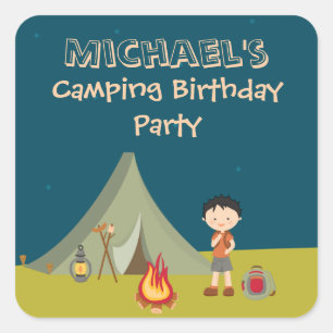 Sticker Carré Fête d'anniversaire de camping du garçon autocolla
