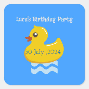 Sticker Carré fête d'anniversaire de canard en caoutchouc jaune