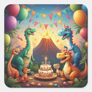 Sticker Carré 🎈 Fête d'anniversaire de dinosaure de la jungle a