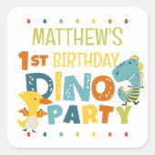 Sticker Carré Fête d'anniversaire de gamin dinosaure dino mignon (Devant)