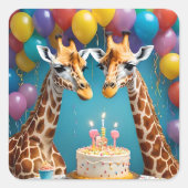 Sticker Carré Fête D'Anniversaire De Giraffe Avec Gâteau De Ball (Devant)