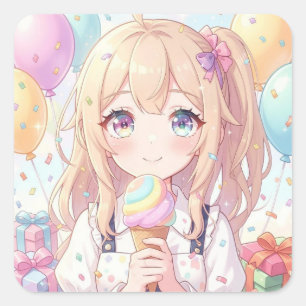 Sticker Carré Fête d'anniversaire de glace pour fille d'anime