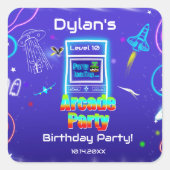 Sticker Carré Fête d'anniversaire de jeu de rétro arcade (Devant)