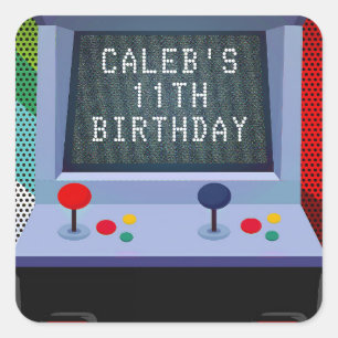 Sticker Carré Fête d'anniversaire de jeu vidéo de salle d'arcade