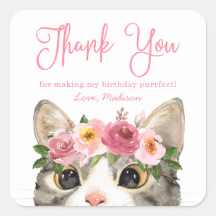 Sticker Carré Fête d'anniversaire de Kitty à l'aquarelle douce M