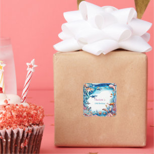 Sticker Carré fête d'anniversaire de la mer arc-en-ciel