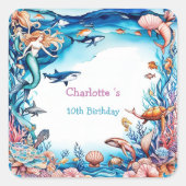 Sticker Carré fête d'anniversaire de la mer arc-en-ciel (Devant)